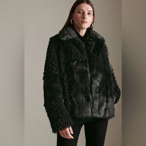 TopShop black faux fur coat size‎ 2 patchwork short